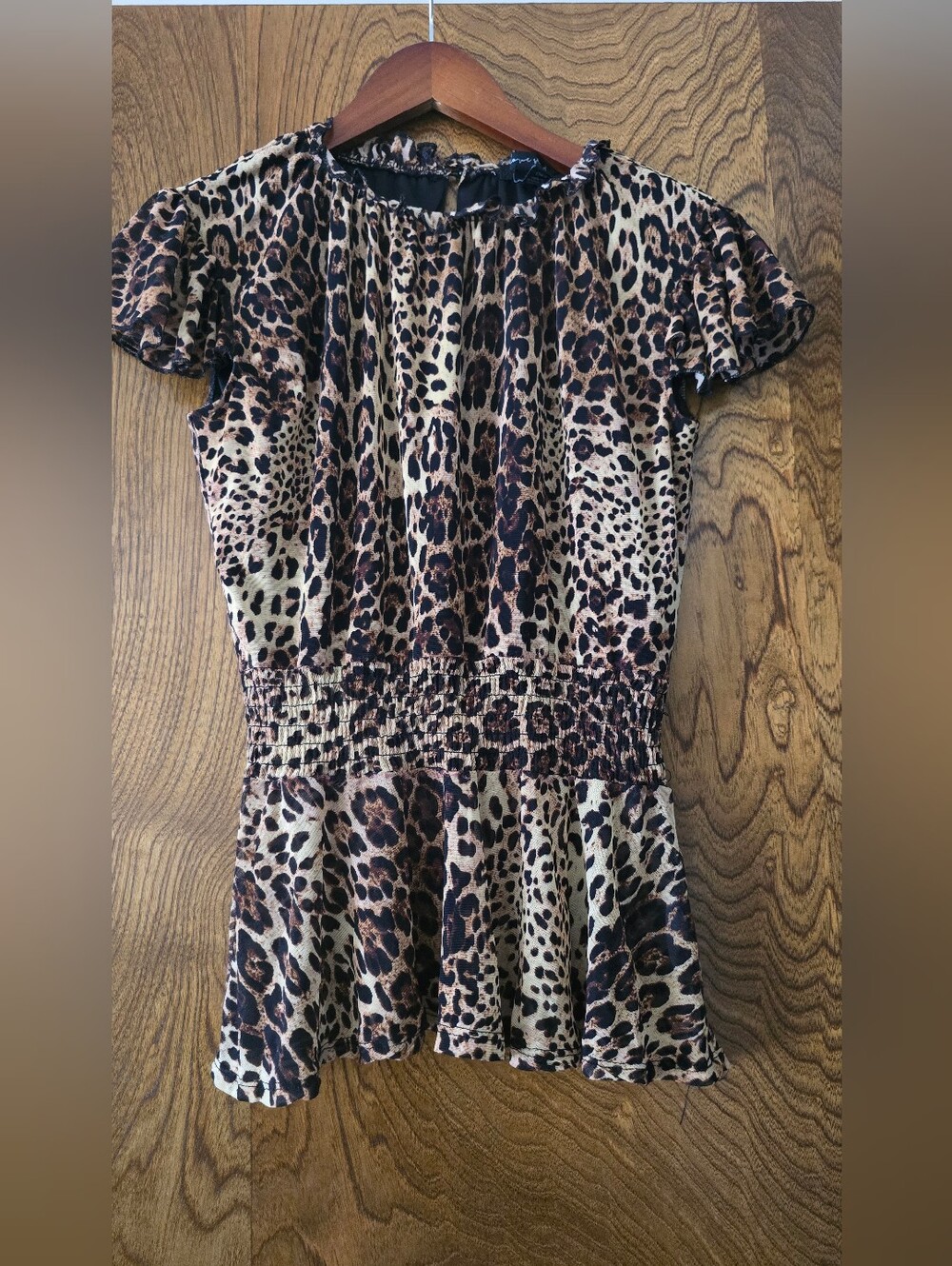 Love Story Leopard Print Short Sleeve Peplum Top